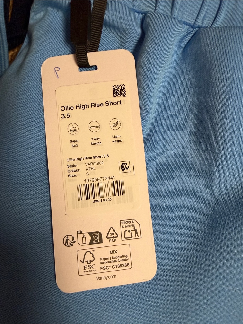 Varley Ollie high rise short 3.5” azure blue - Picture 3 of 3